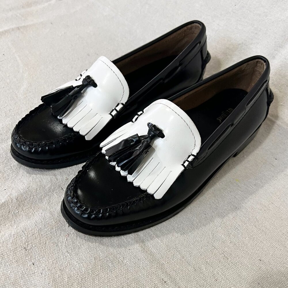 Weejuns Esther Kiltie Leather Tassel Loafers Black & White Size 6